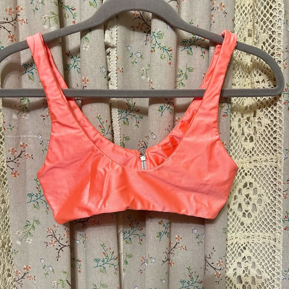 Revolve Lovers + Friends “Zipped Up” Bikini Top Bright Orange/Coral S EUC - Picture 3 of 3